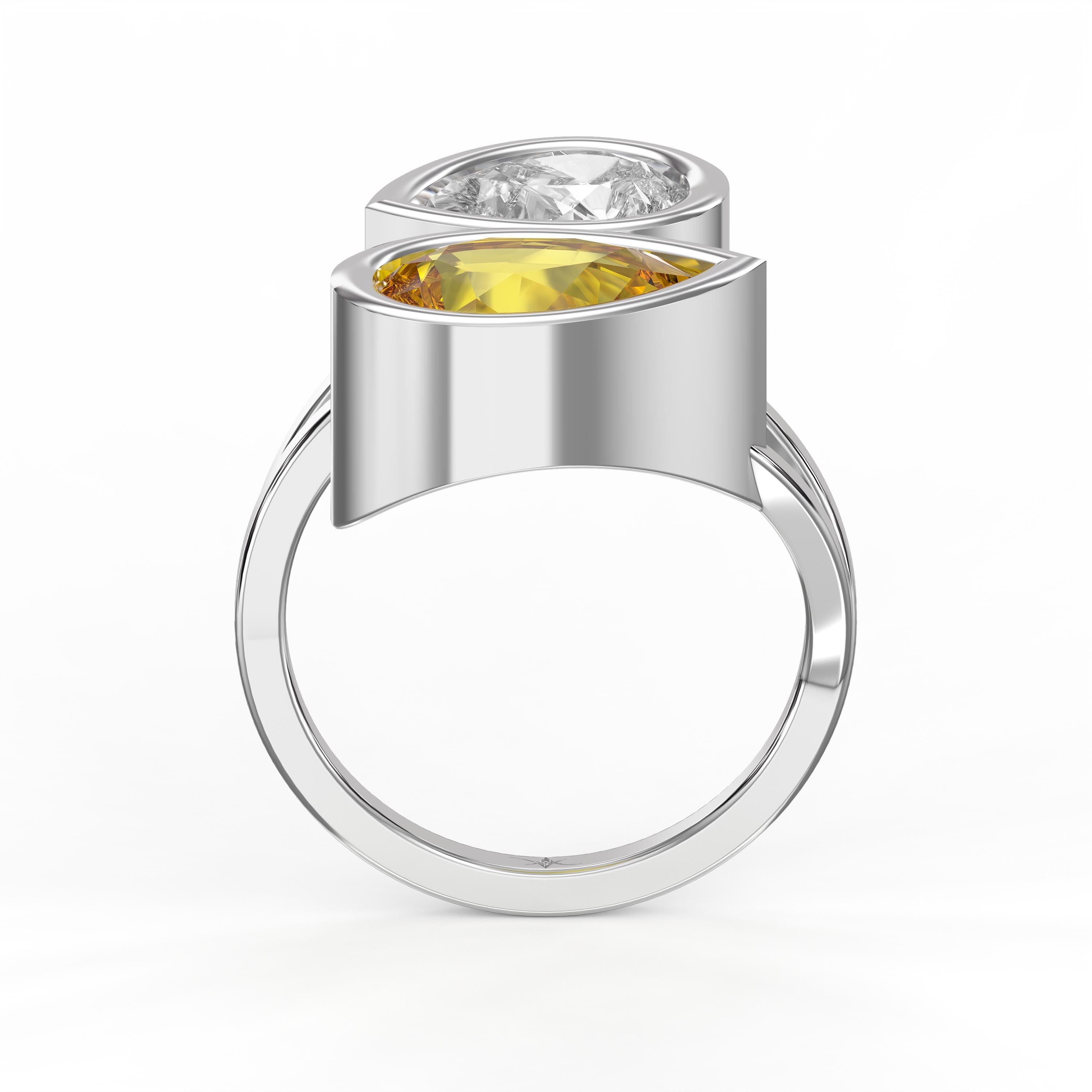 Elegant Two Stone Yellow Sapphire & Pear Cut Diamond Toi et Moi Ring