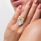 Elegant Two Stone Yellow Sapphire & Pear Cut Diamond Toi et Moi Ring