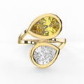 Elegant Two Stone Yellow Sapphire & Pear Cut Diamond Toi et Moi Ring