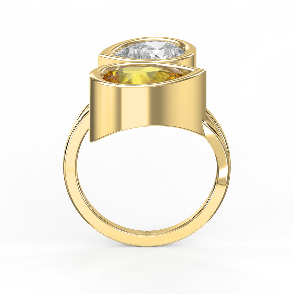 Elegant Two Stone Yellow Sapphire & Pear Cut Diamond Toi et Moi Ring