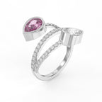Elegant Wrap Style Dual Pear Shape Diamond Ring with Pink Gemstone |