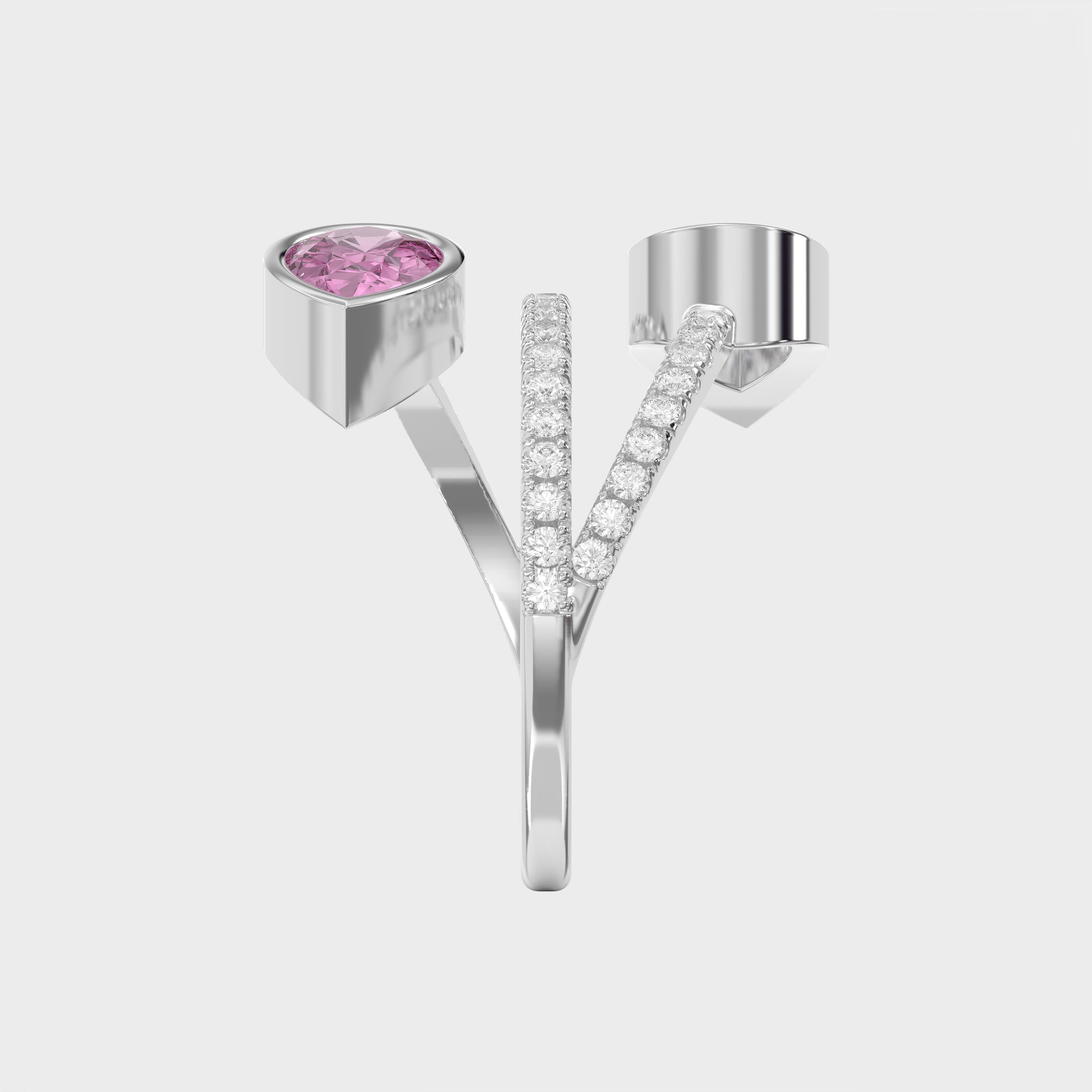 Elegant Wrap Style Dual Pear Shape Diamond Ring with Pink Gemstone |