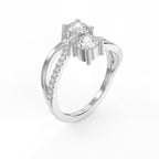 Elegant Two-Stone Diamond Split Shank Double Round Cut Ring with Pavé Band
