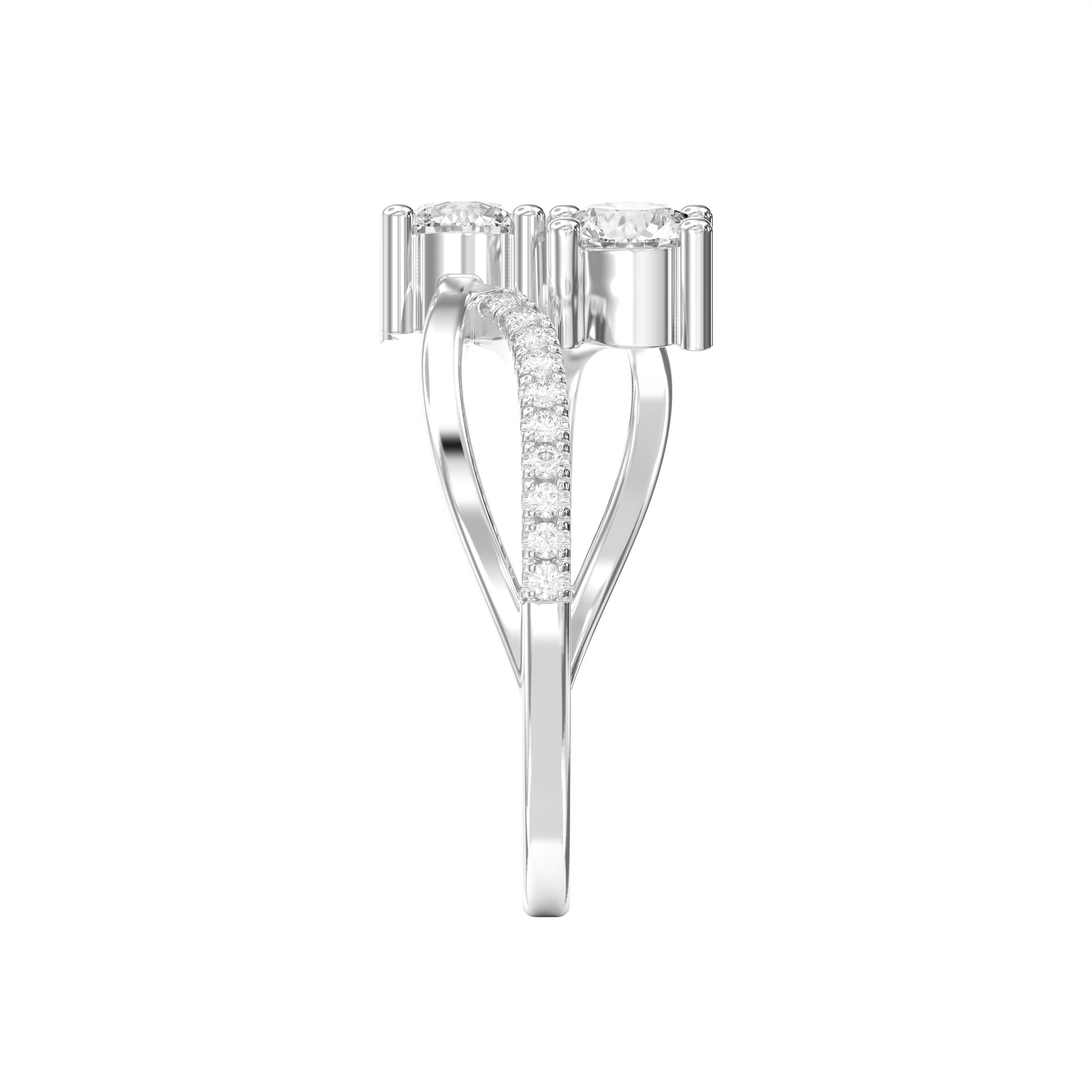 Elegant Two-Stone Diamond Split Shank Double Round Cut Ring with Pavé Band