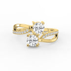Elegant Two-Stone Diamond Split Shank Double Round Cut Ring with Pavé Band