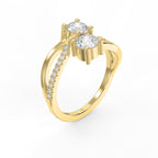 Elegant Two-Stone Diamond Split Shank Double Round Cut Ring with Pavé Band