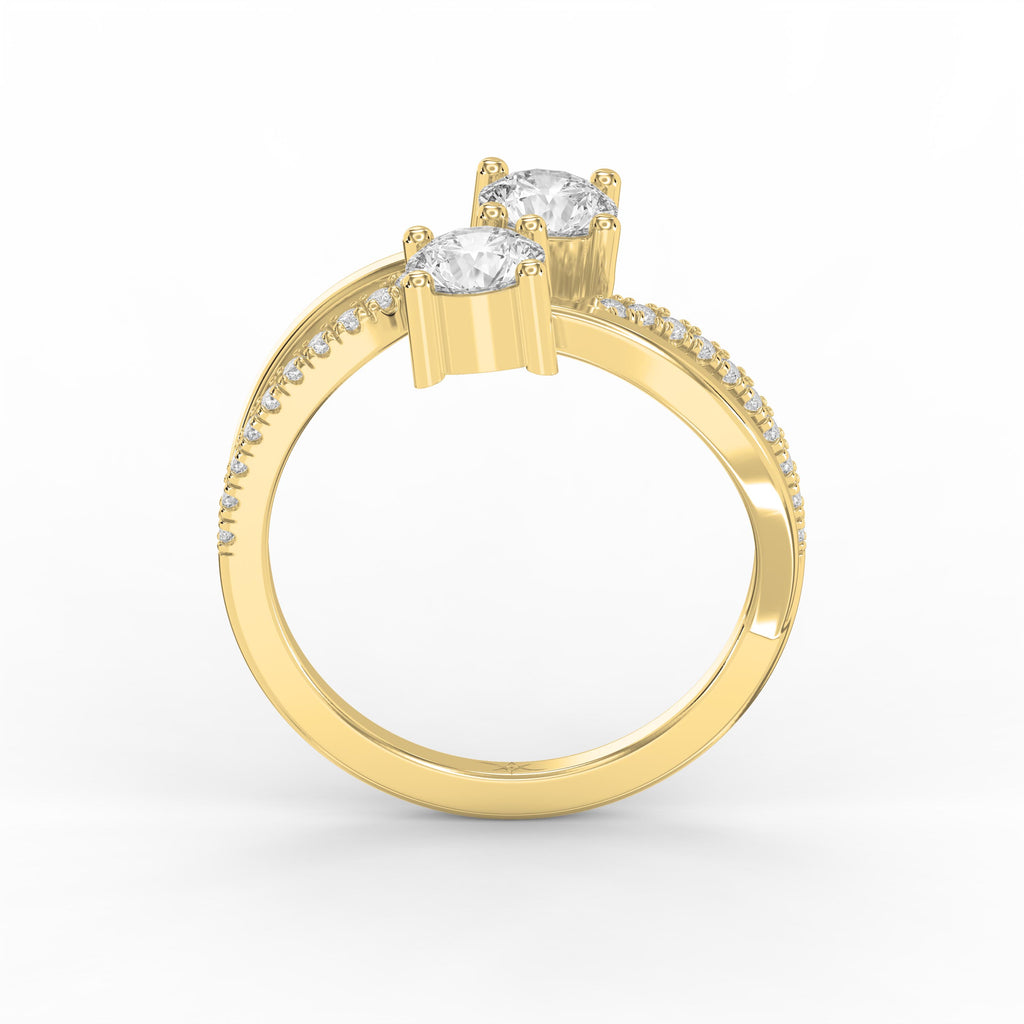 Elegant Two-Stone Diamond Split Shank Double Round Cut Ring with Pavé Band