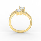 Elegant Two-Stone Diamond Split Shank Double Round Cut Ring with Pavé Band