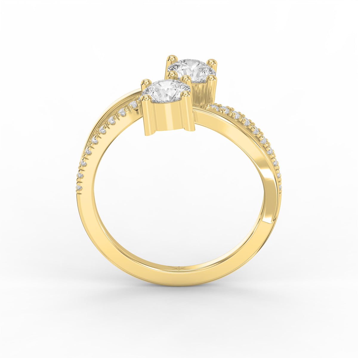 Elegant Two-Stone Diamond Split Shank Double Round Cut Ring with Pavé Band