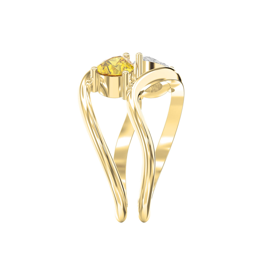 Modern Bypass Pear Cut Yellow & White Diamond Toi et Moi Ring