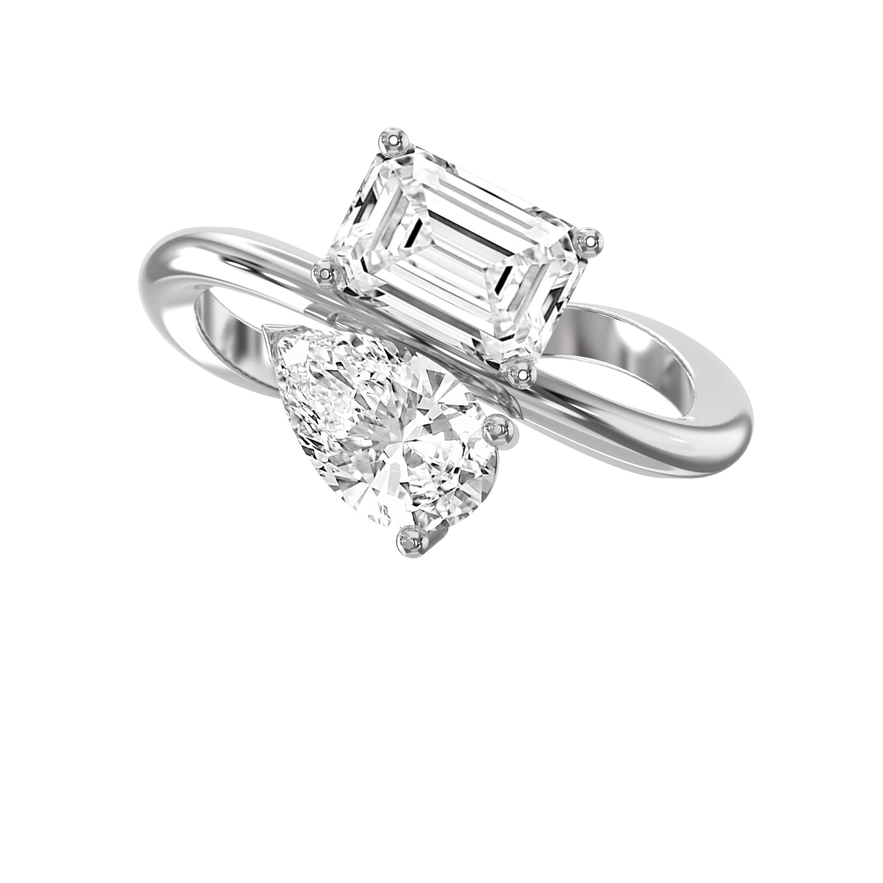 Toi et Moi  Emerald and Pear Shape Diamonds Fashion Ring