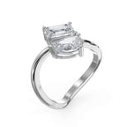 Toi et Moi  Emerald and Pear Shape Diamonds Fashion Ring