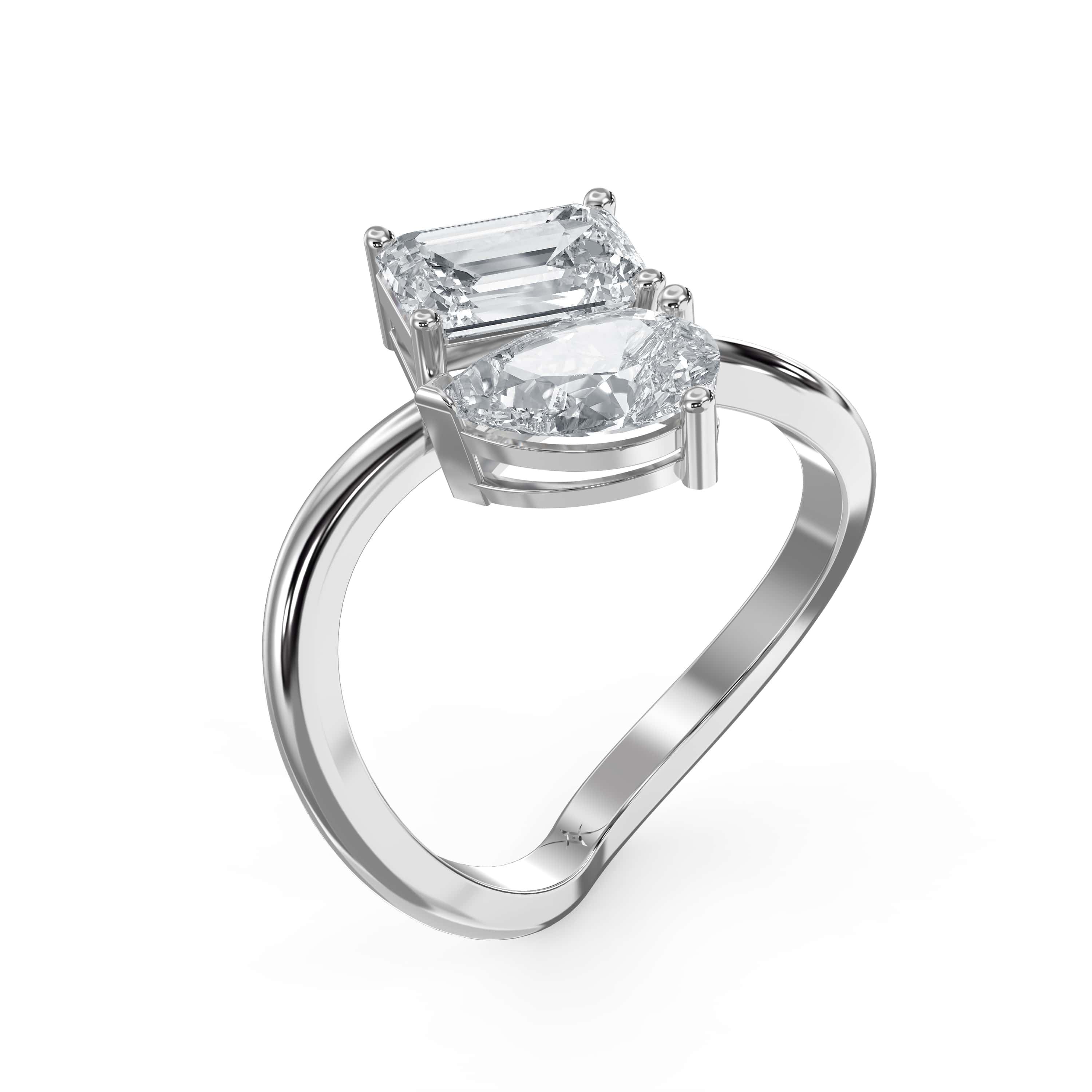 Toi et Moi  Emerald and Pear Shape Diamonds Fashion Ring