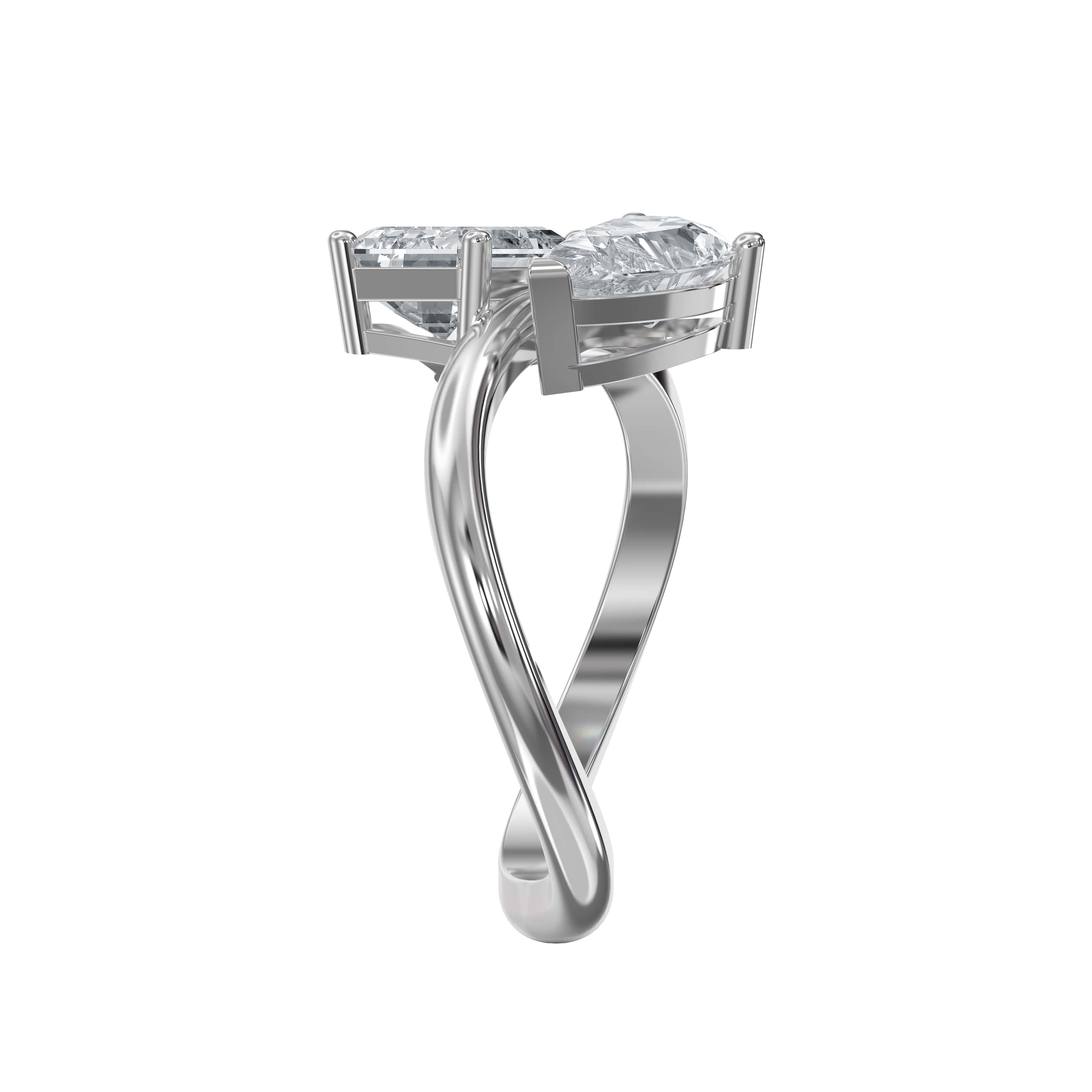Toi et Moi  Emerald and Pear Shape Diamonds Fashion Ring