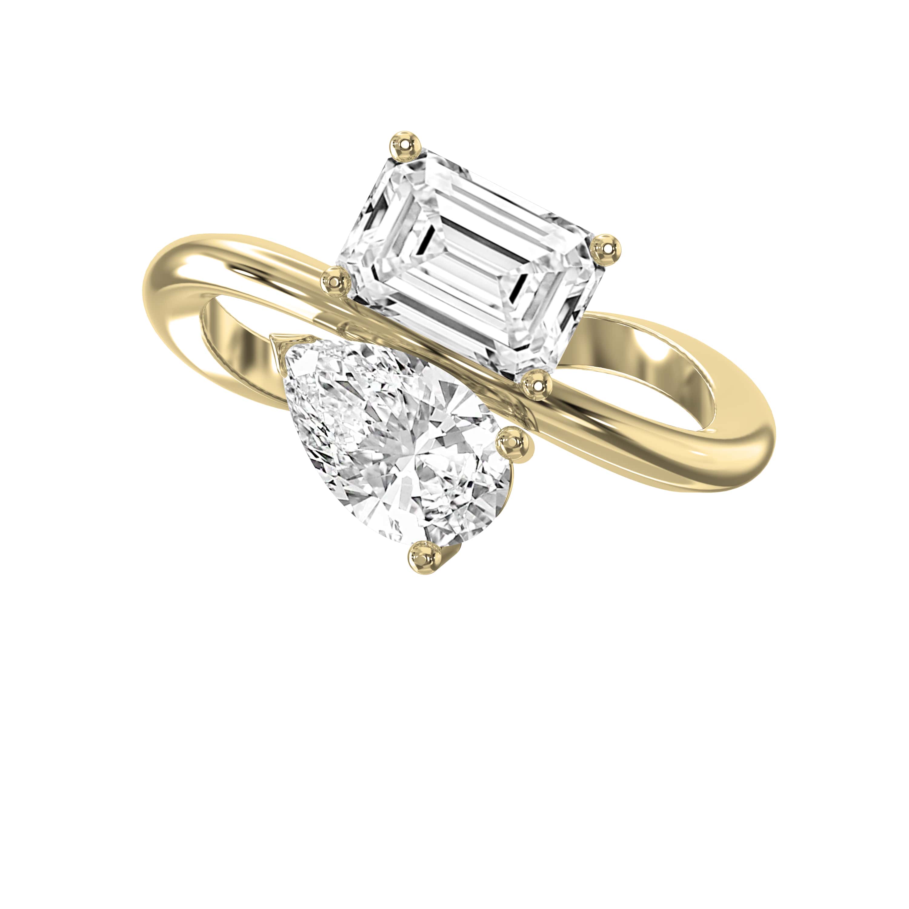 Toi et Moi  Emerald and Pear Shape Diamonds Fashion Ring