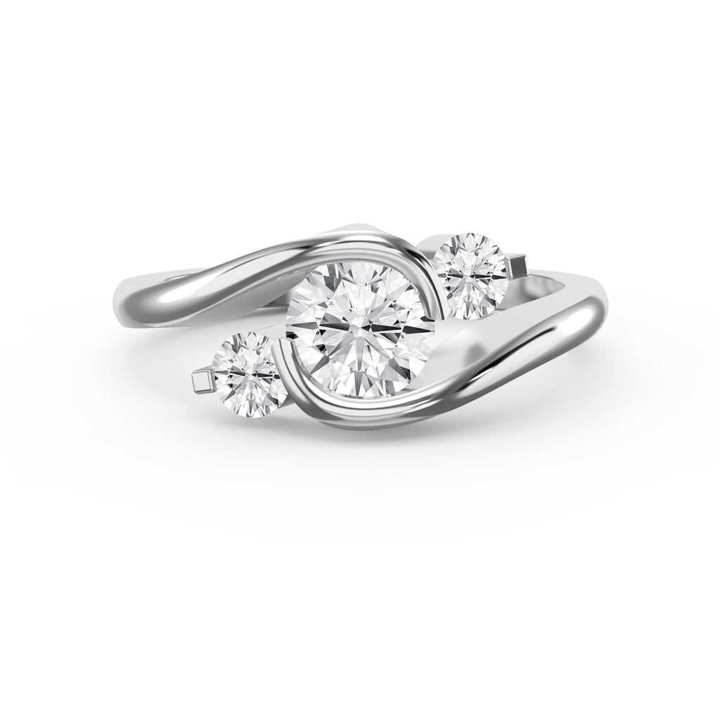 Modern Three-Stone Diamond Bypass Unique Swirl Design