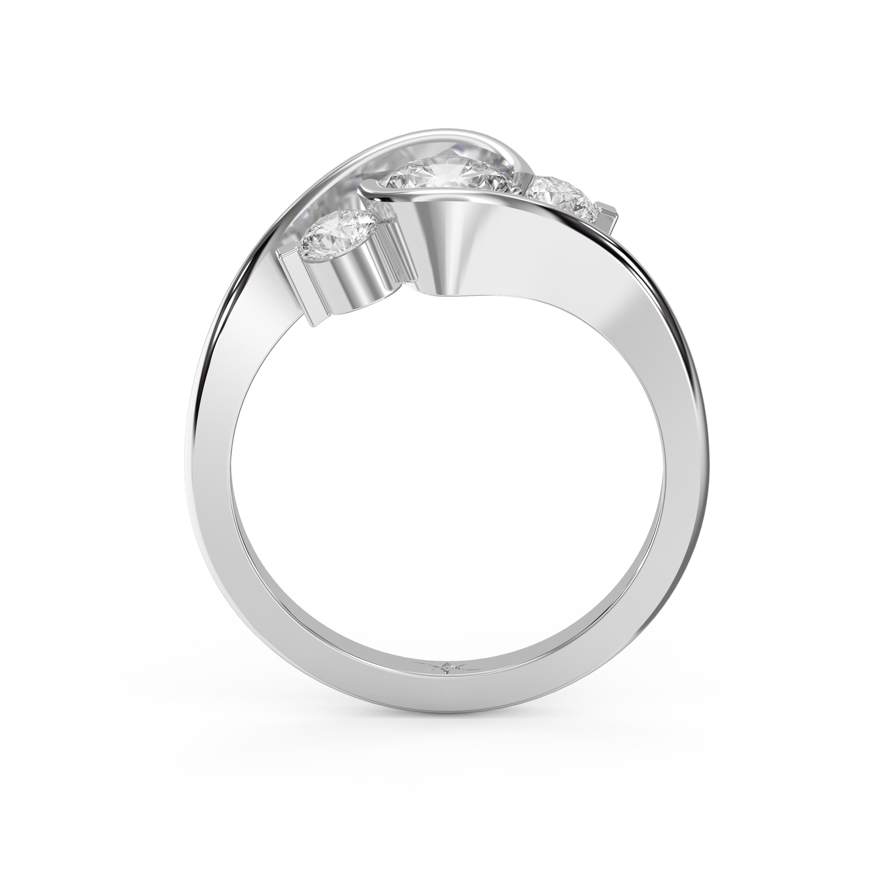 Modern Three-Stone Diamond Bypass Unique Swirl Design