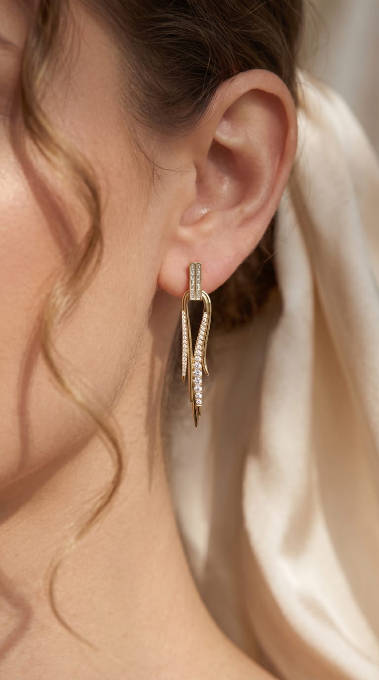 Baguette & Round Diamond Long Statement Fashion Earrings