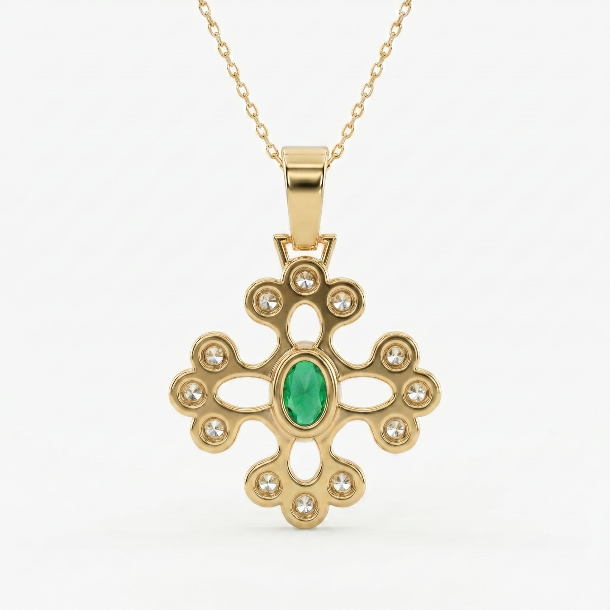 Elegant Round Diamond Floral Pendant Necklace