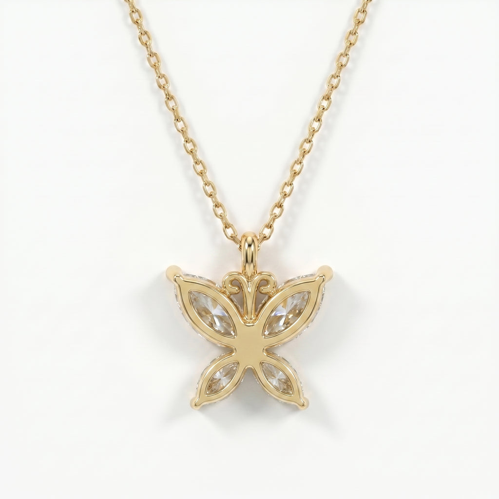 Butterfly Marquise Cut  Diamond Pendant Necklace