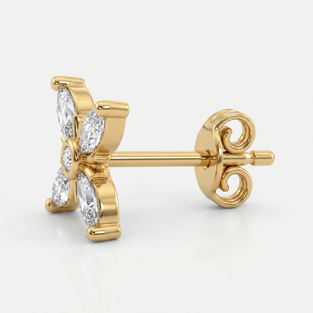 Luxury butterfly diamond stud earrings in gold with marquise-cut stones on a clean white background