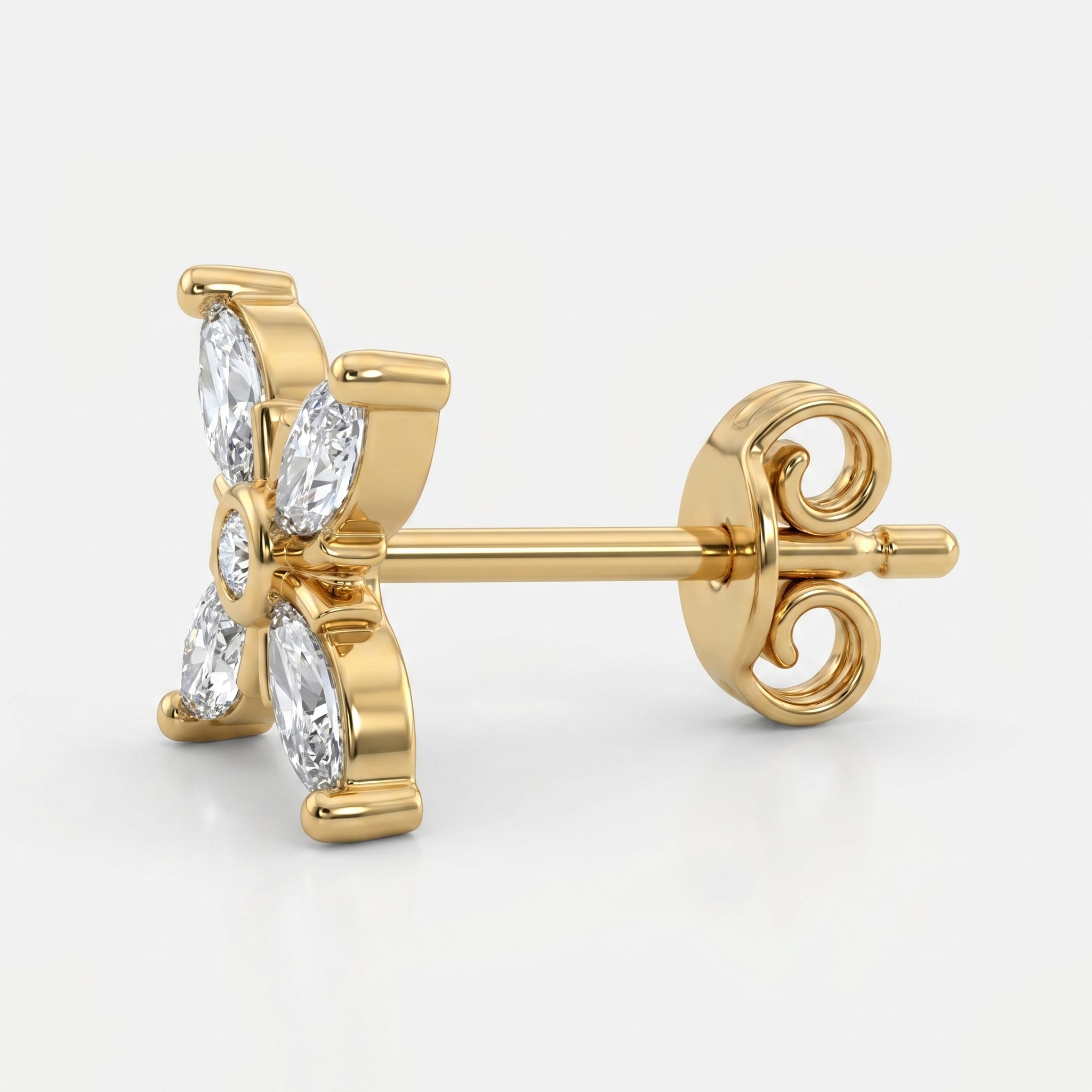 Luxury butterfly diamond stud earrings in gold with marquise-cut stones on a clean white background