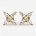 Luxury butterfly stud earrings with marquise diamonds and gold prong setting at elegant 45-degree angle