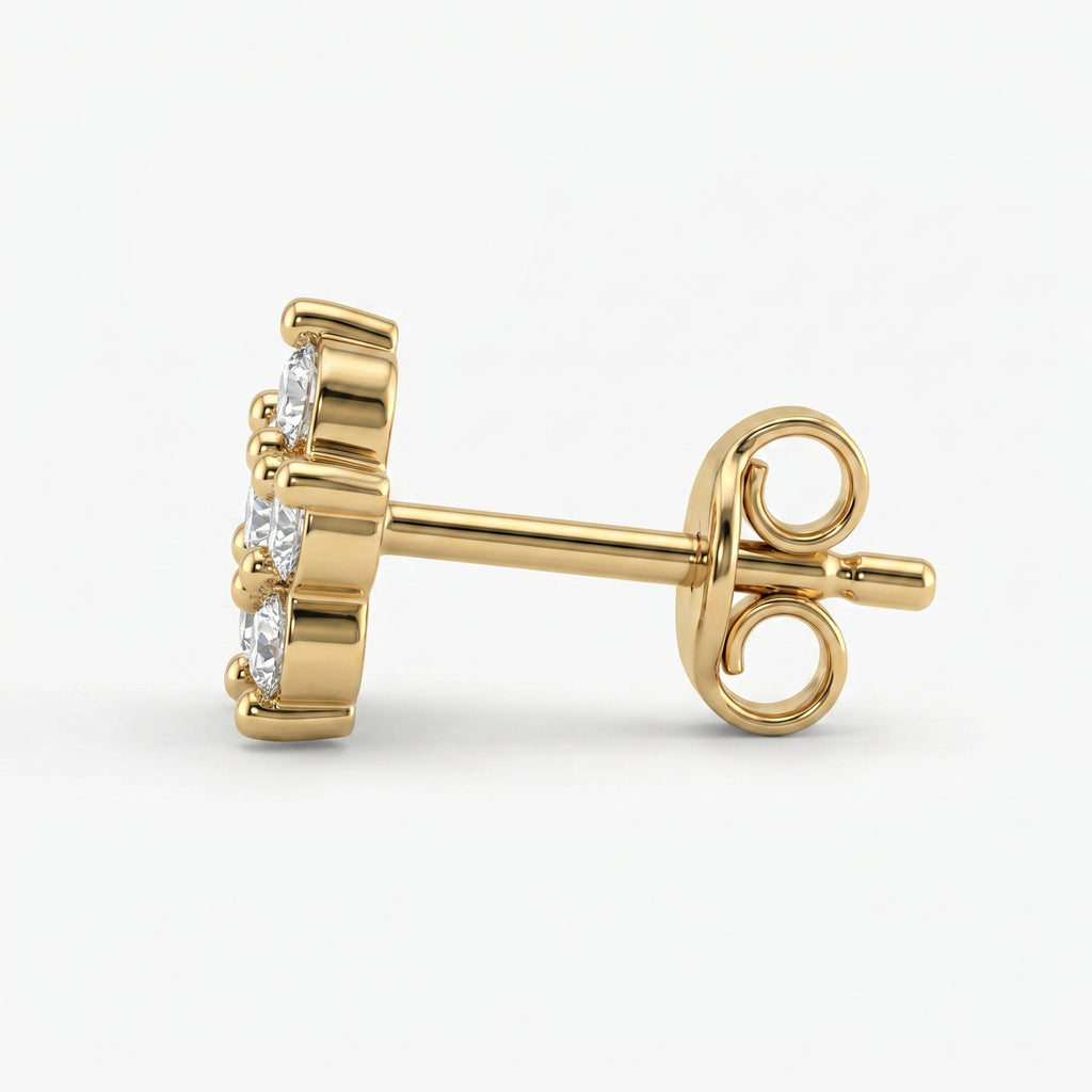 Macro close-up of floral diamond earrings highlighting brilliant sparkle and fine gold detailing