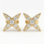 Side profile of diamond star stud earrings featuring secure post backing and polished fine jewelry finish