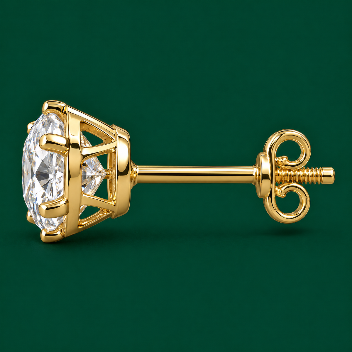 Diamond stud earring side profile showing 6-prong basket setting