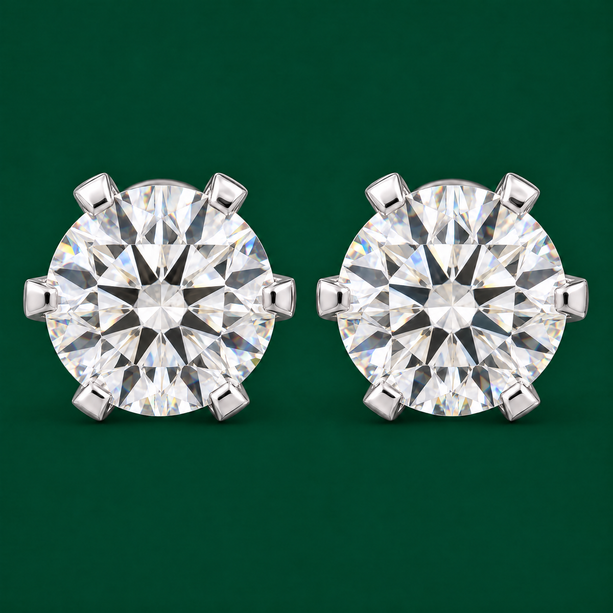 Diamond stud earrings in 18K white gold, front view