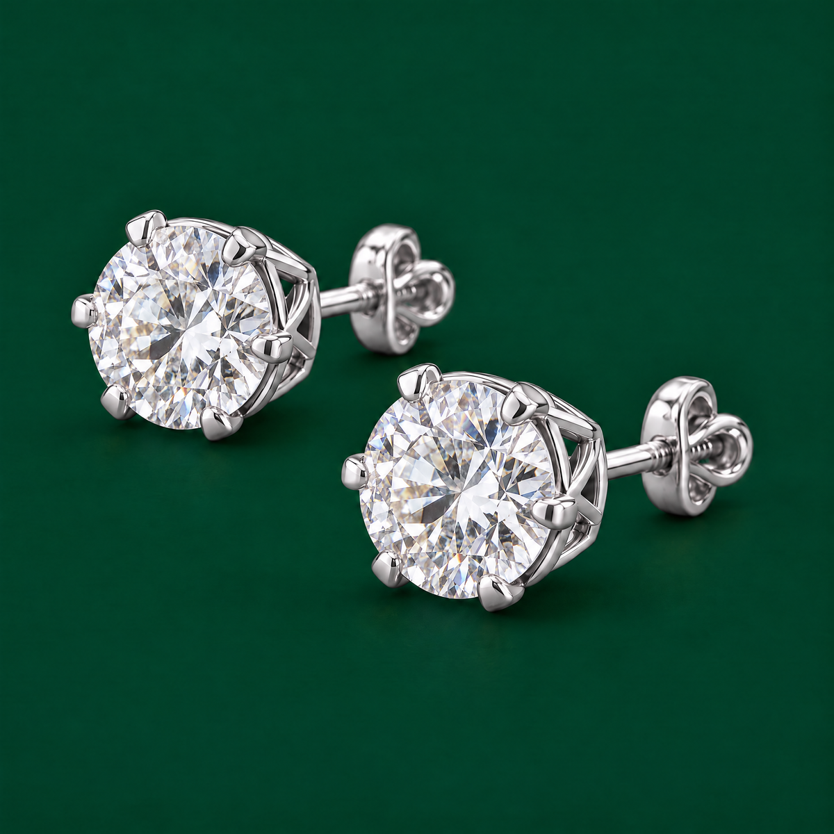 Diamond stud earrings in 18K white gold, three-quarter angle