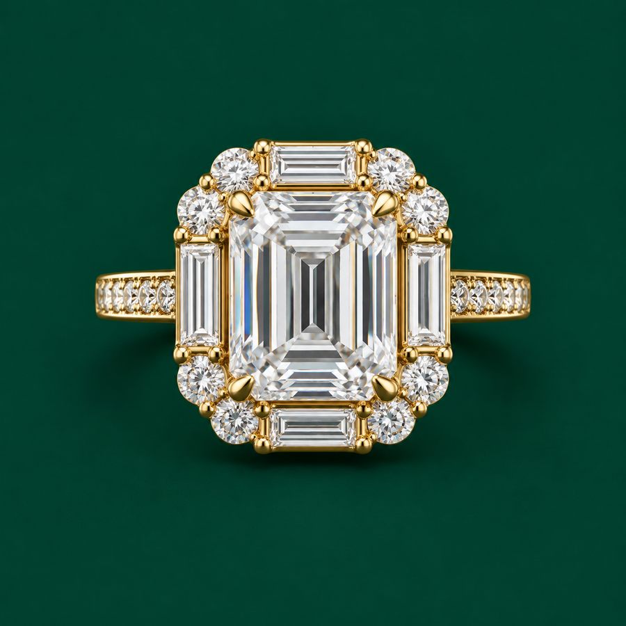 Emerald Cut Baguette Halo Ring