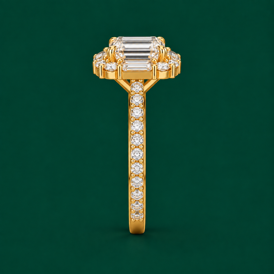 Emerald Cut Baguette Halo Ring