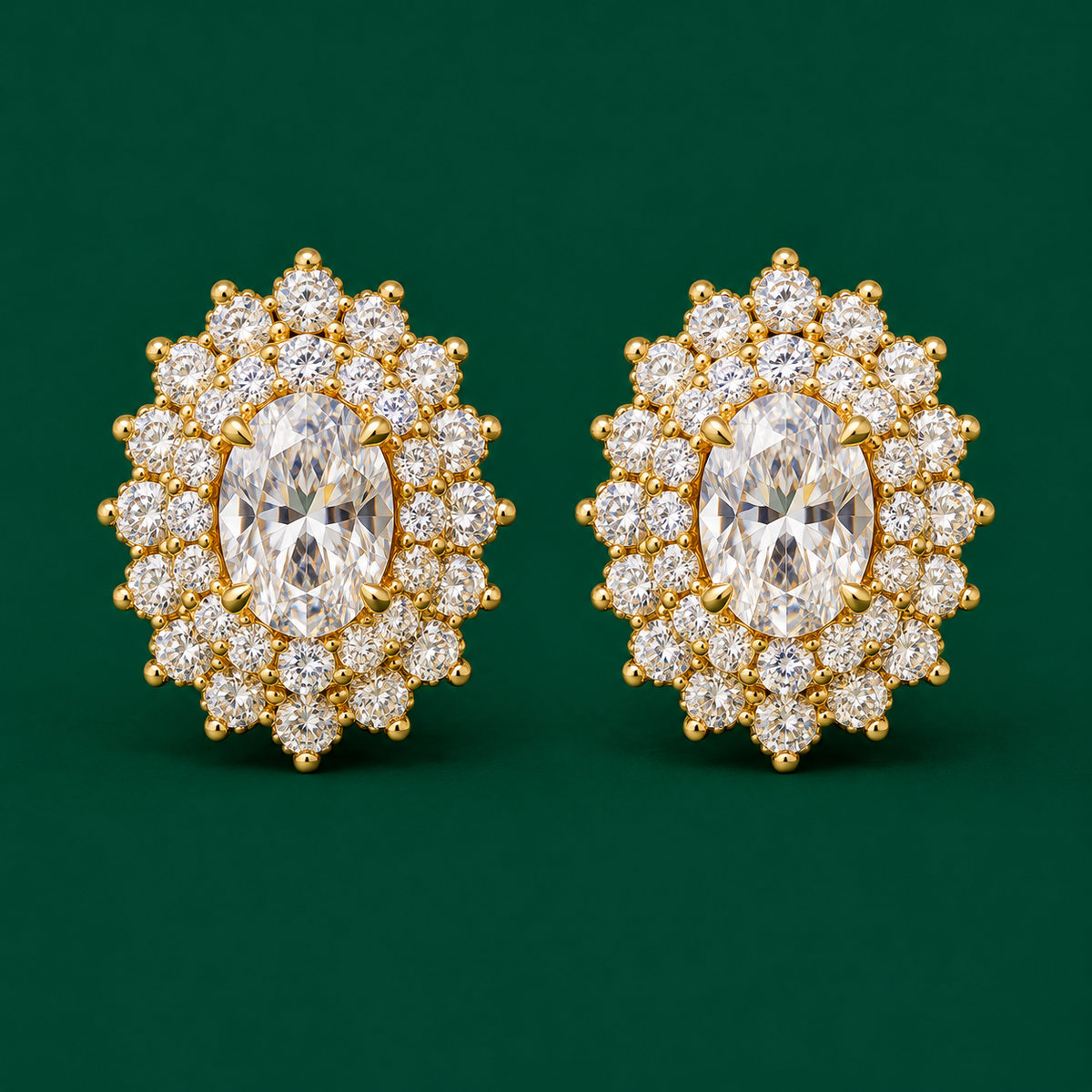 Oval Double Halo Studs