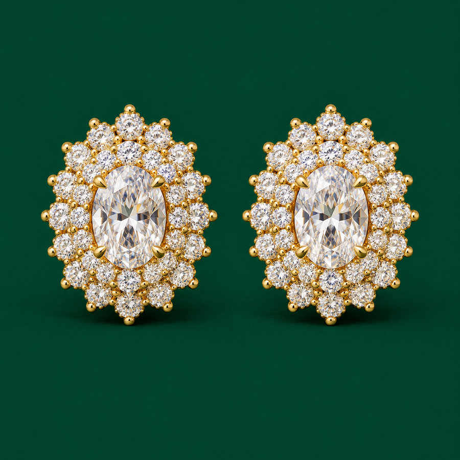 Oval Double Halo Studs