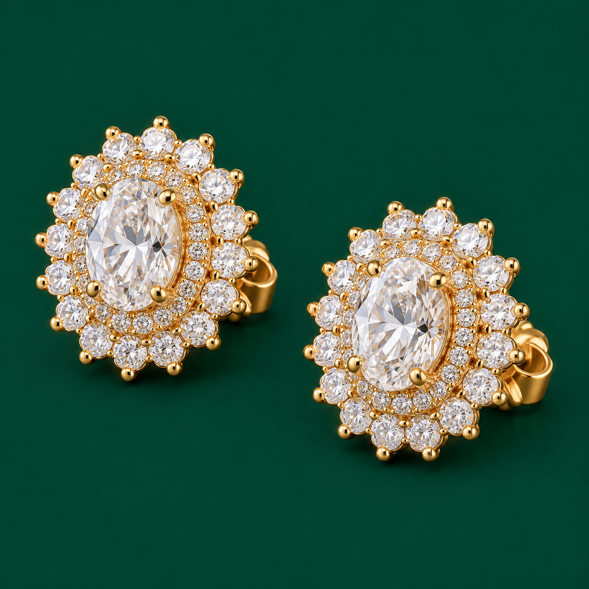 Oval Double Halo Studs, view 2
