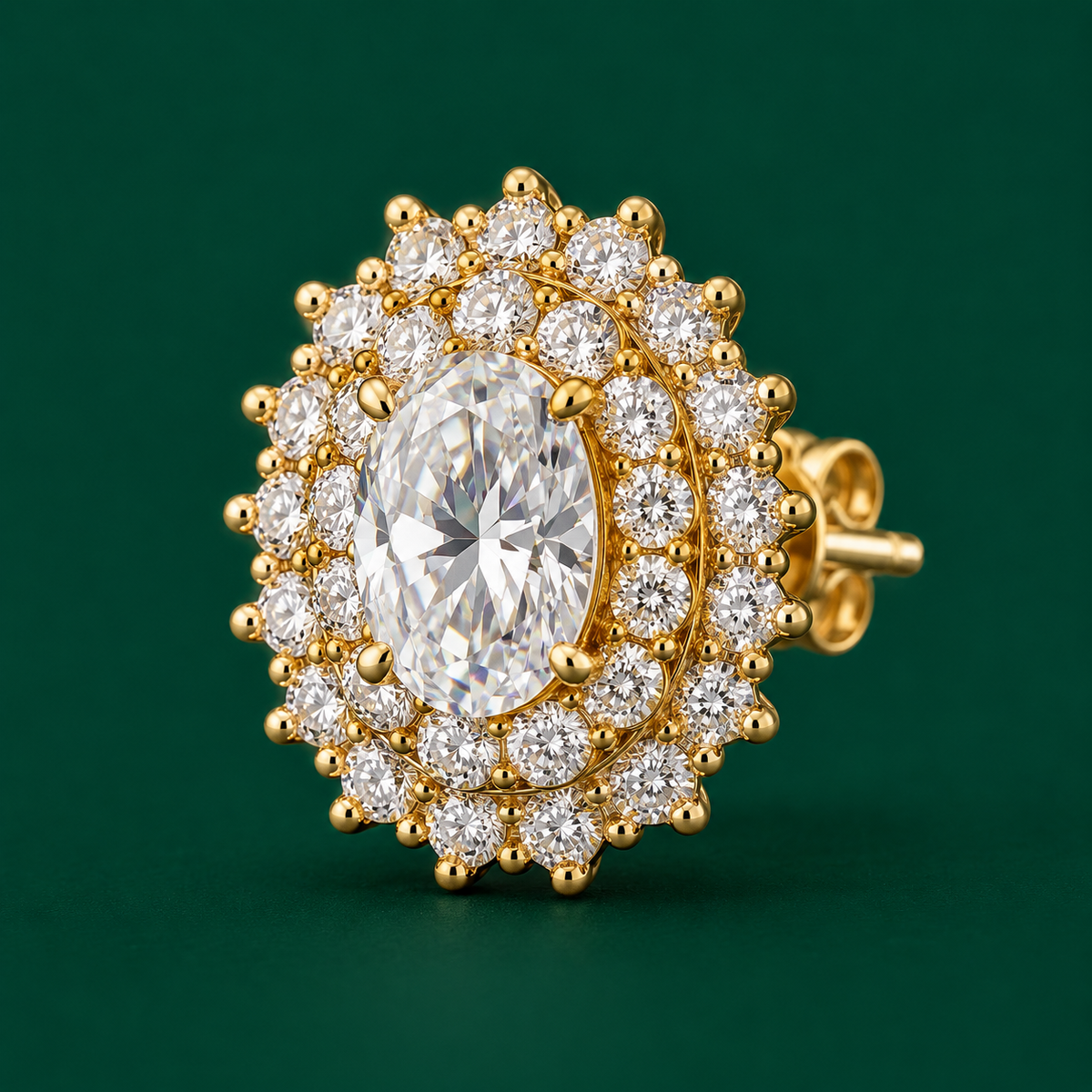 Oval Double Halo Studs, view 3