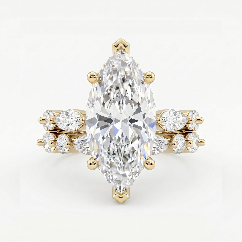 Marquise Diamond Bridal Set Statement Side Stone Engagement Ring