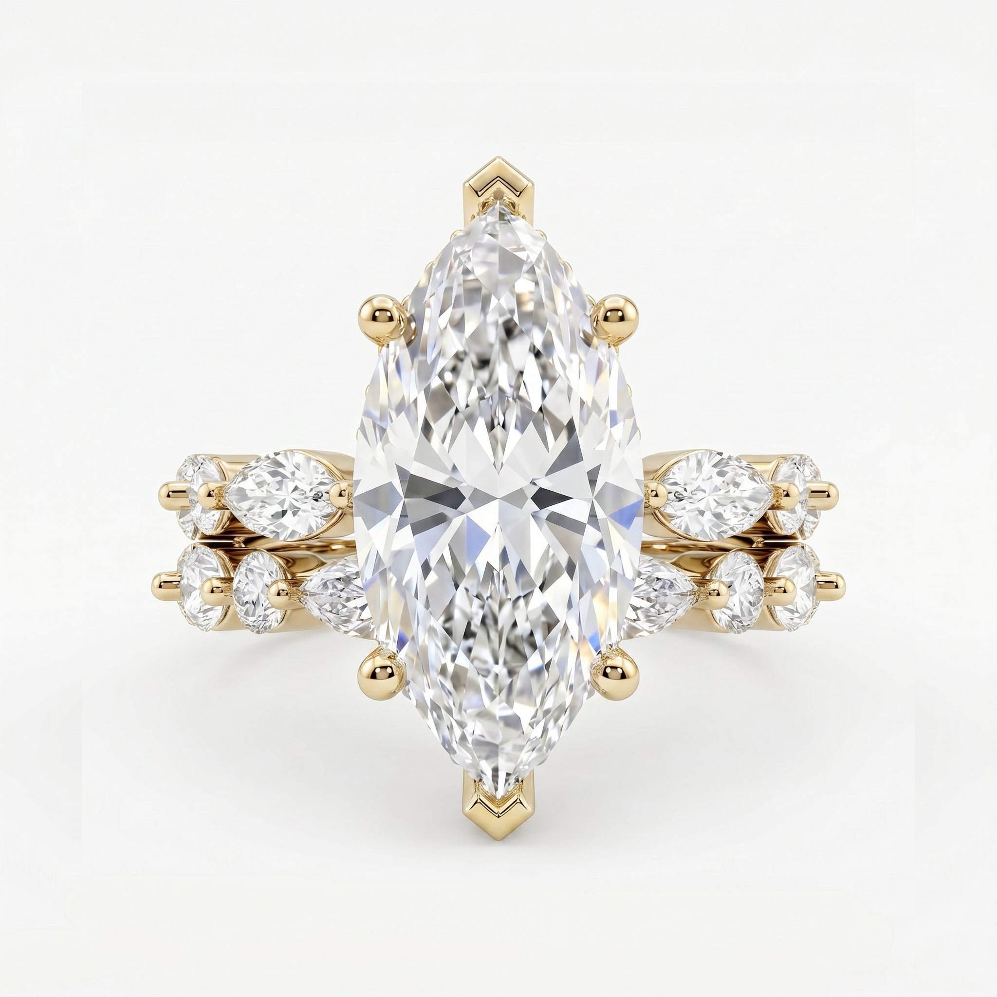 Marquise Diamond Bridal Set Statement Side Stone Engagement Ring
