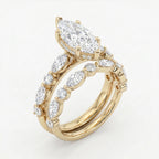 Marquise Diamond Bridal Set Statement Side Stone Engagement Ring