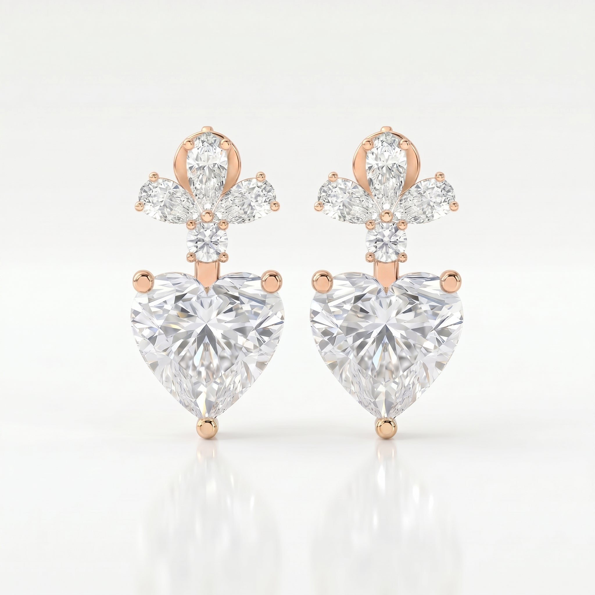 Floral Cluster Heart Diamond Drop Earring