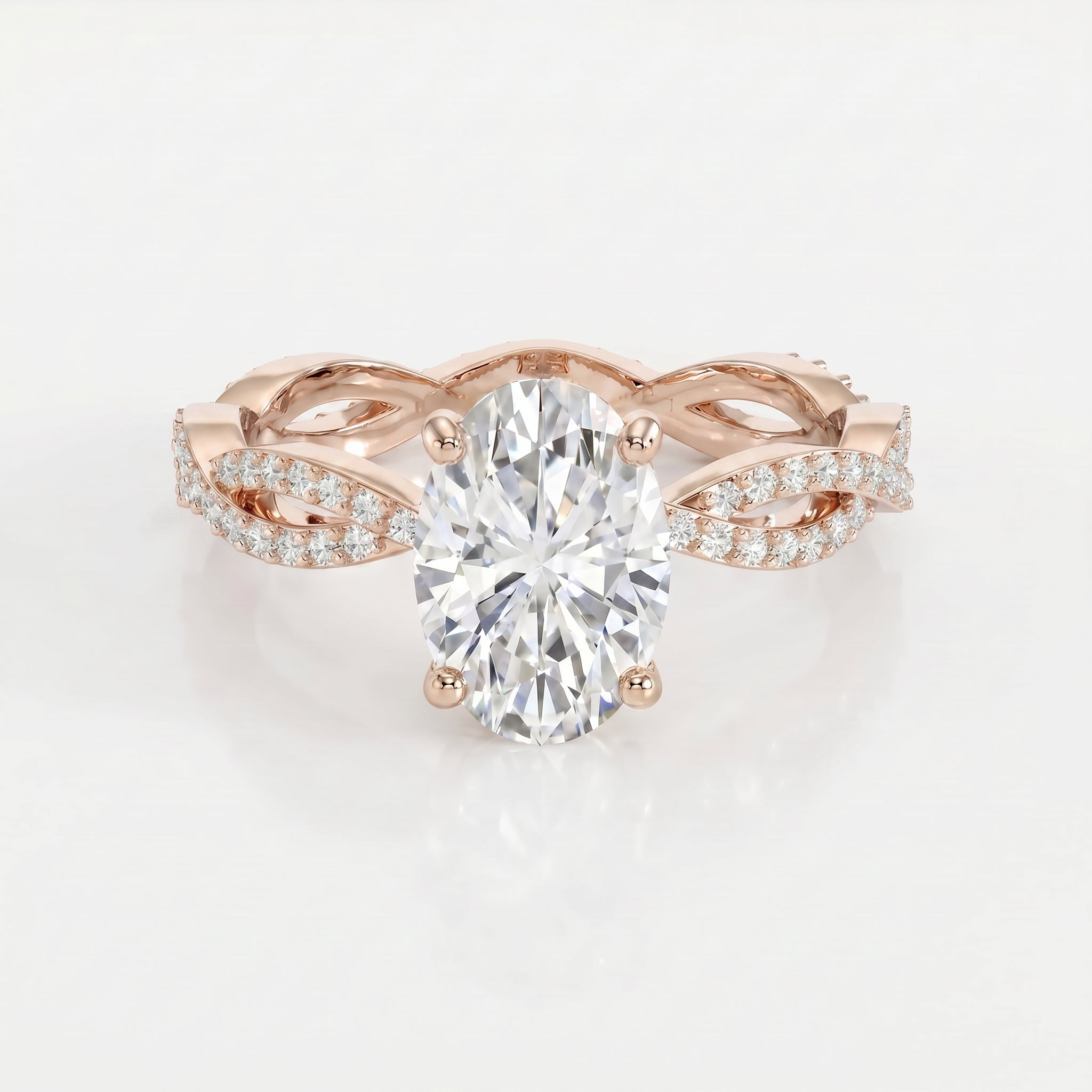 Elegant Oval Cut Diamond with Twisted Pave Engagement Ring