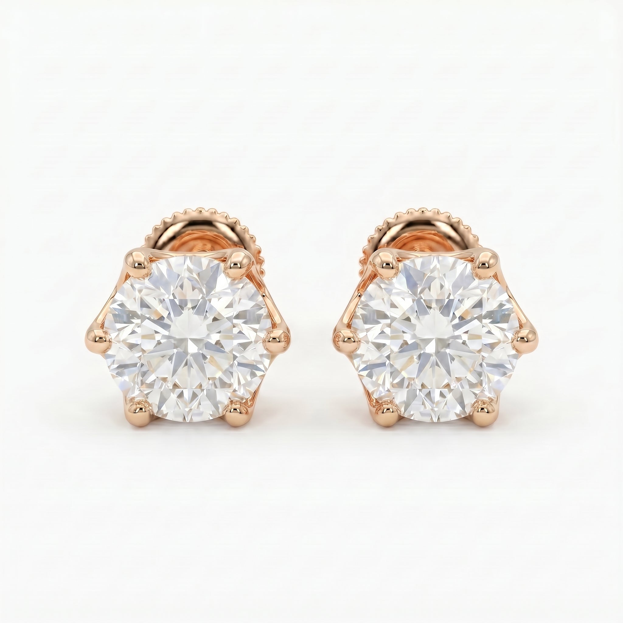 Classic 6 Prong Round Brilliant Diamond Stud Earrings