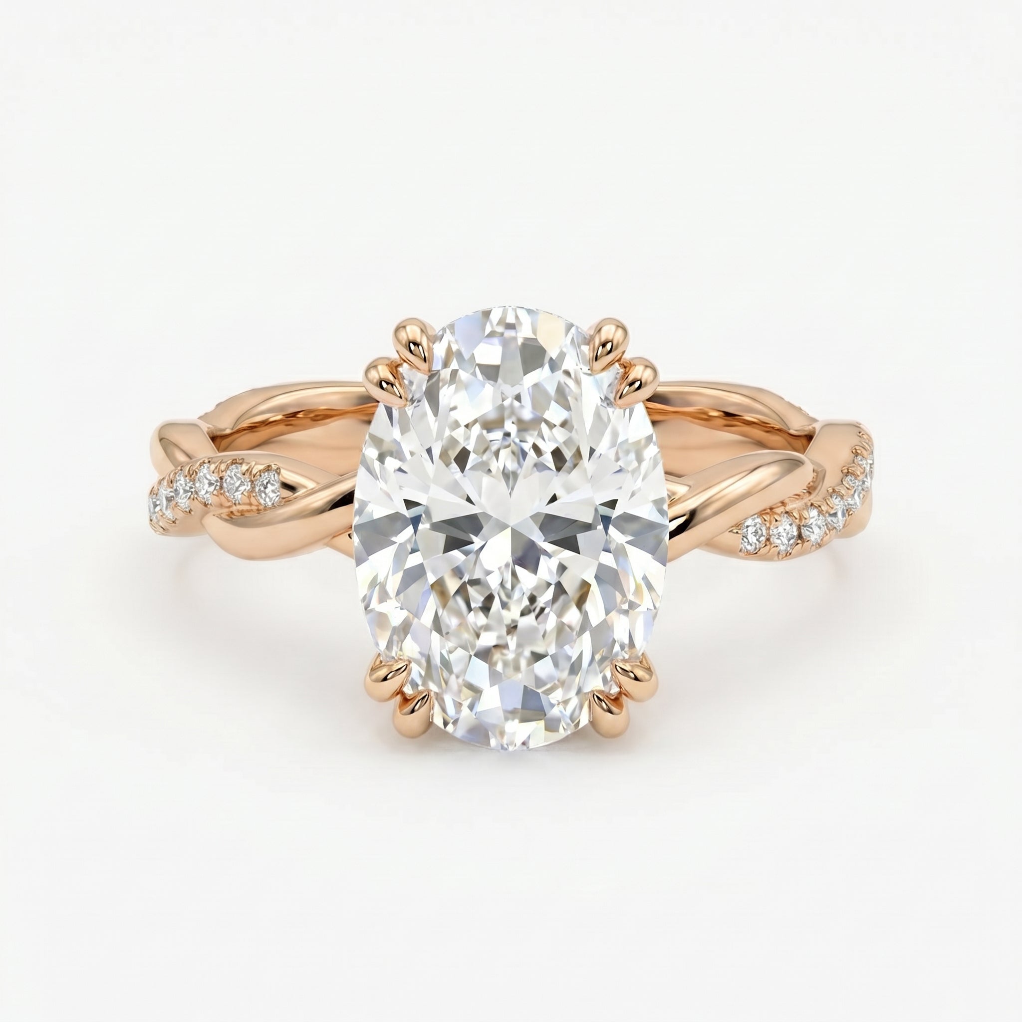 Oval Cut Diamond Round Accent Side Stone Engagement Ring