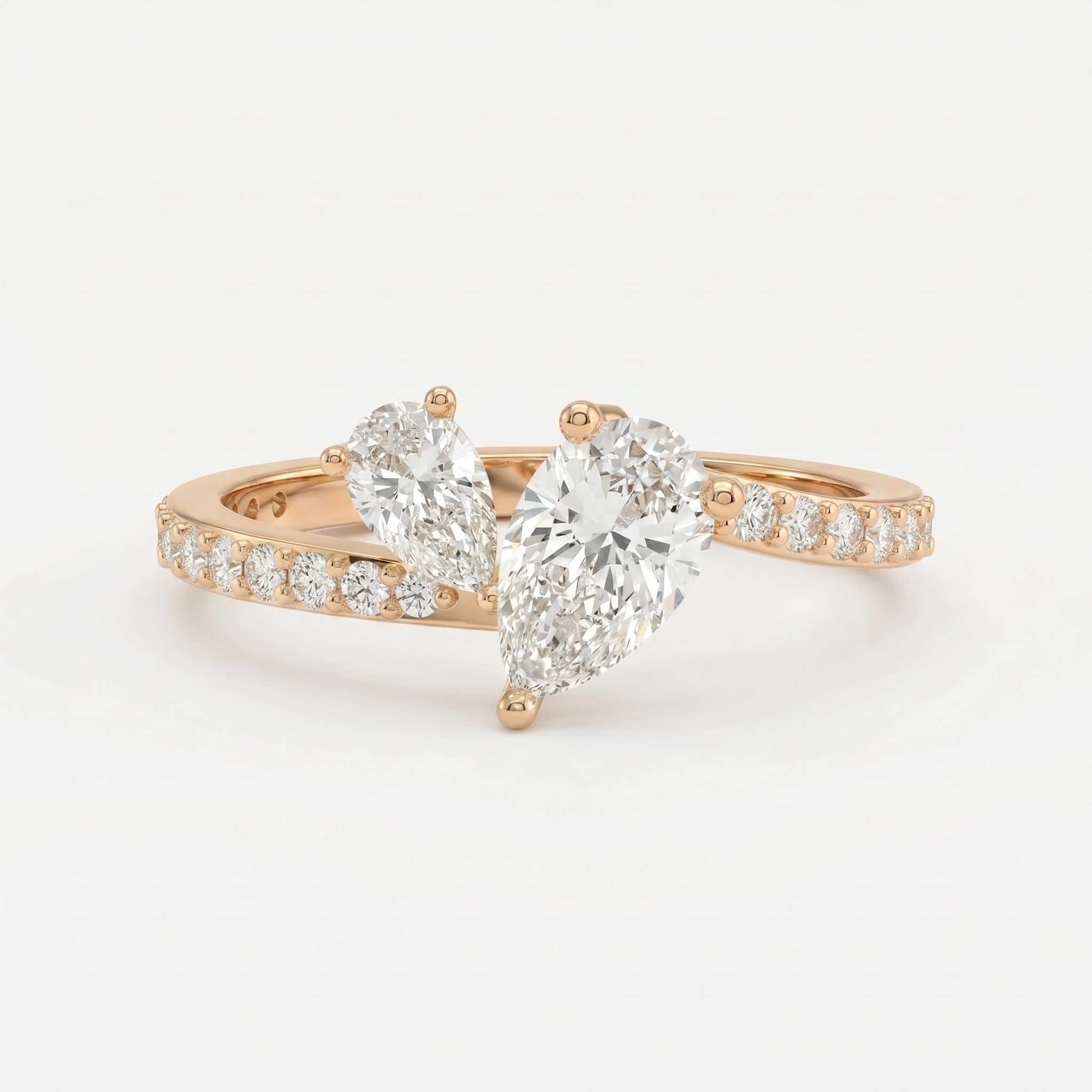 Two-Stone Pear Shaped Diamond Bypass Side Stone Engagement Ring 