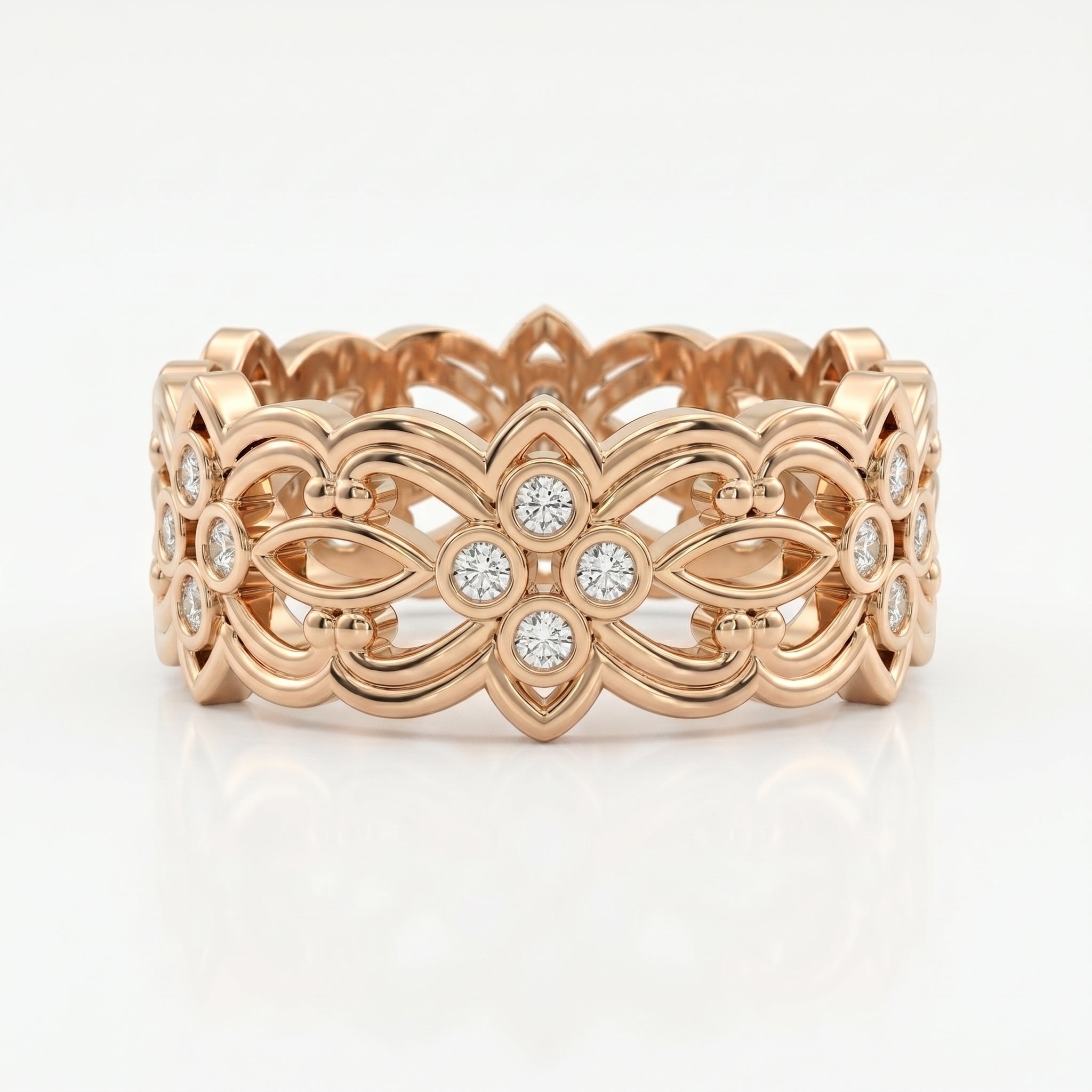 Floral Diamond Wide Vintage Band ( 0.20 - 0.30 ct. )