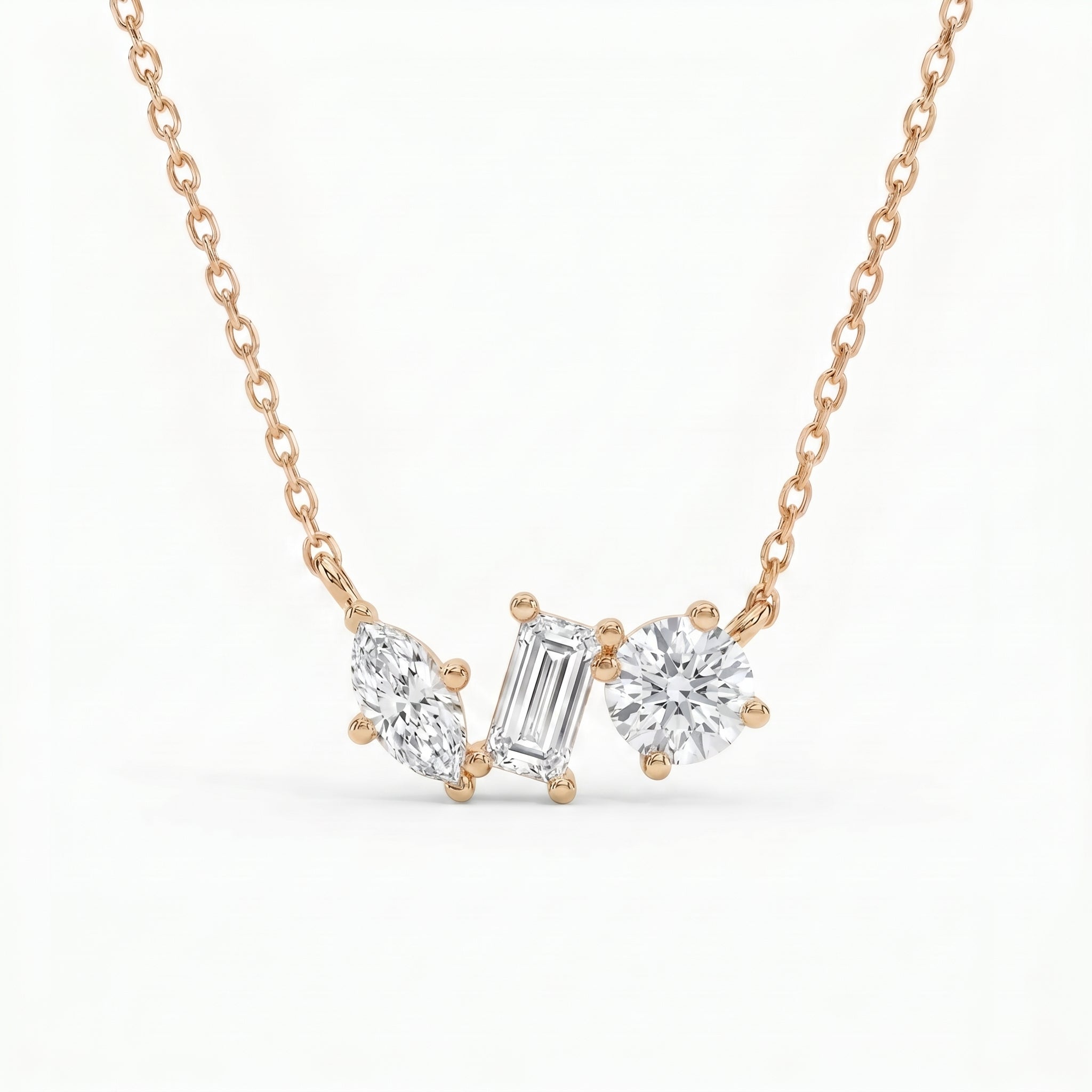 Elegant Three Stone Diamond Pendant Necklace