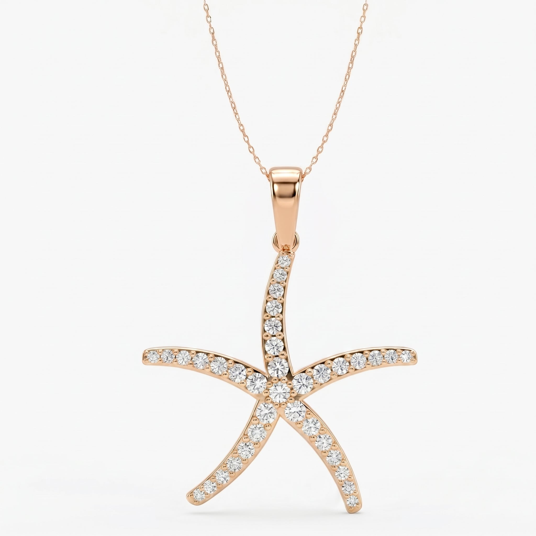 Round Diamond Starfish Embrace Pendant Necklace
