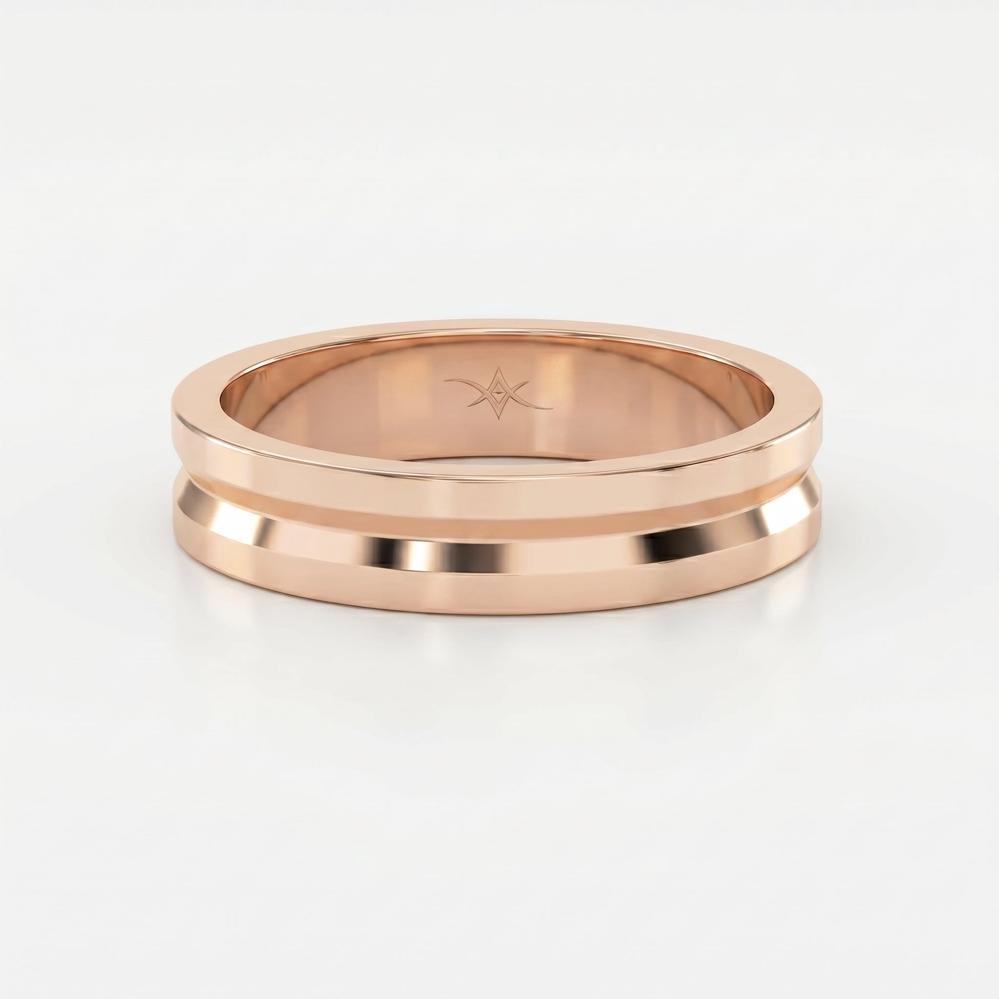 Bullnose Groove Pattern Flat Wedding Metal Ring